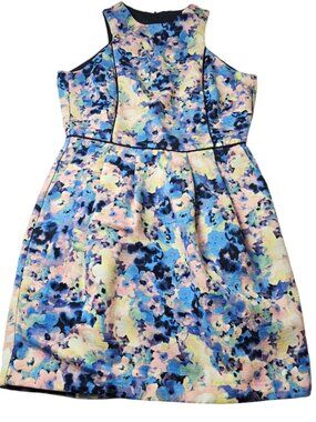 A/Wear Women's Blue Blurred Dress Floral Lined Mini Size 10 Pleated Sleeveless